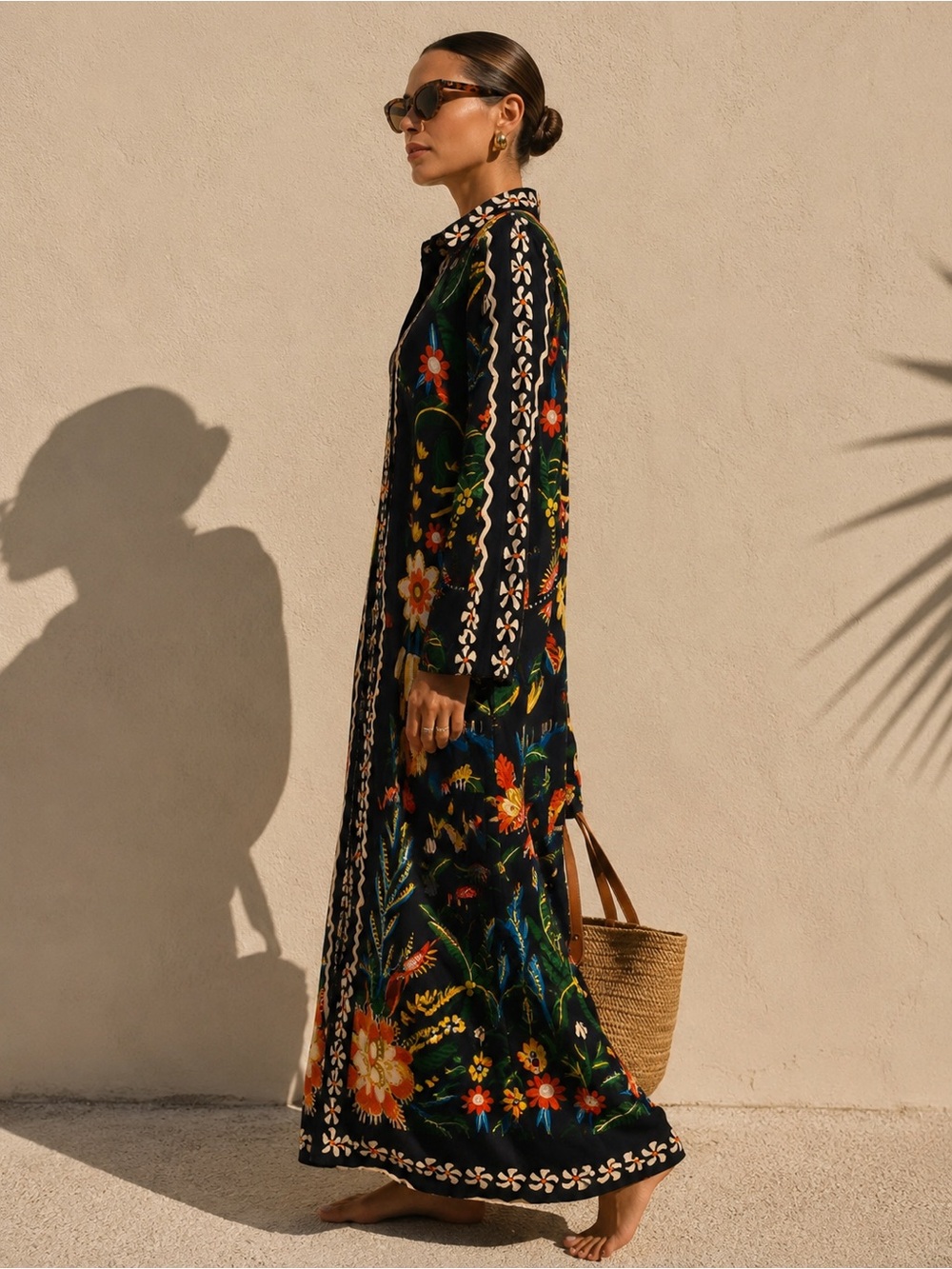 Farm Rio x Anthropologie Embroidered Floral Bird Maxi Shirt Dress 100% Viscose S - Picture 16 of 16